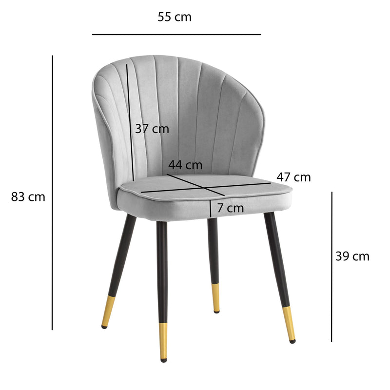 Esszimmerstuhl 2er Set Samt Grau Metallbeine Skandinavisches Design