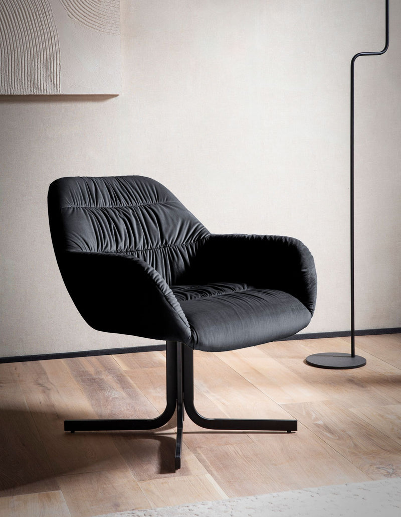 Loungesessel Samt Schwarz gepolstert Metallbeine Design Cocktailsessel
