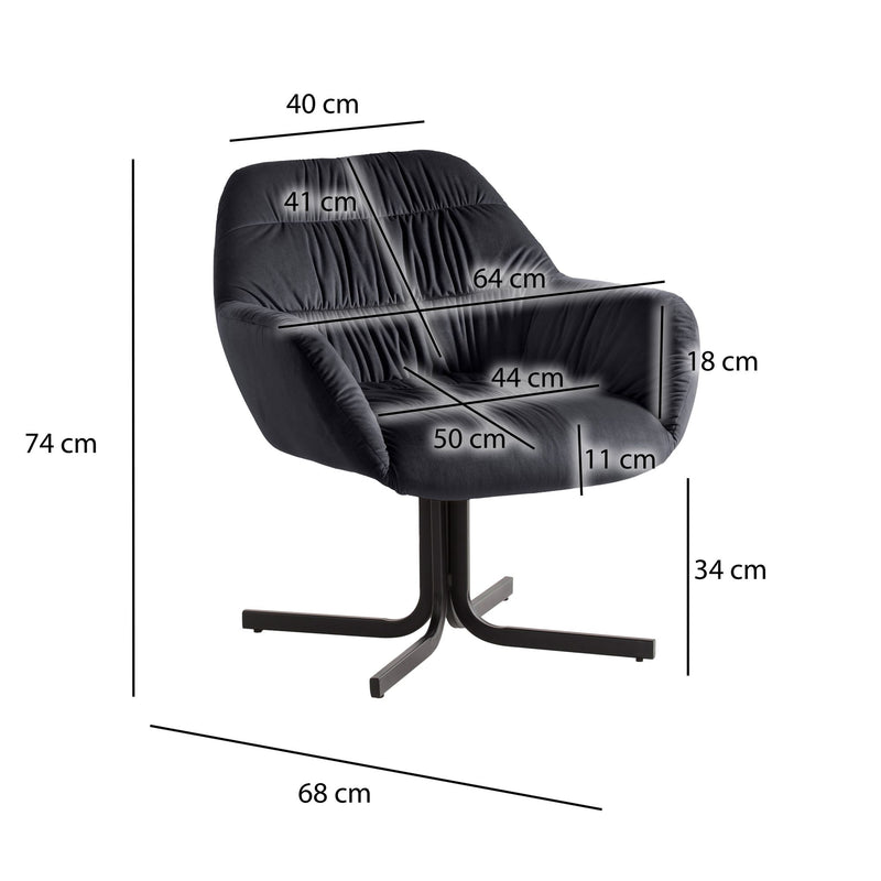 Loungesessel Samt Schwarz gepolstert Metallbeine Design Cocktailsessel