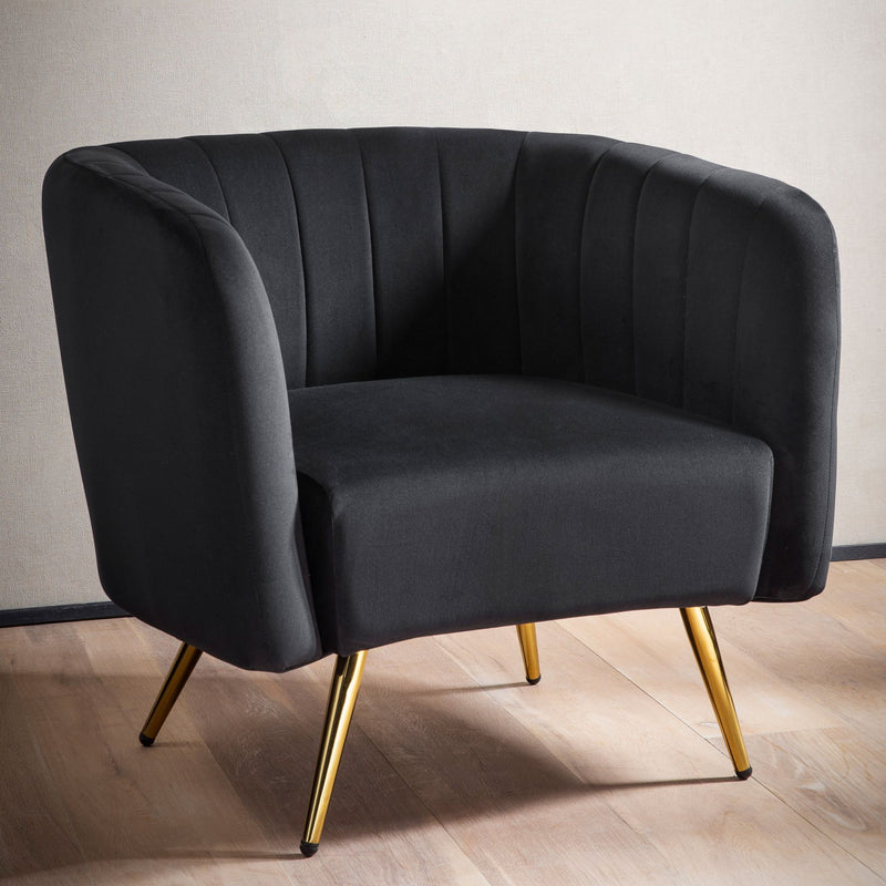 Loungesessel Samt Schwarz gepolstert Metallbeine Design Cocktailsessel