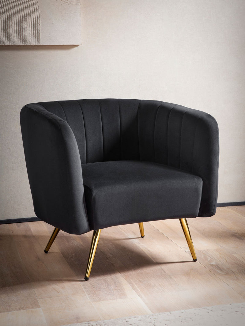 Loungesessel Samt Schwarz gepolstert Metallbeine Design Cocktailsessel