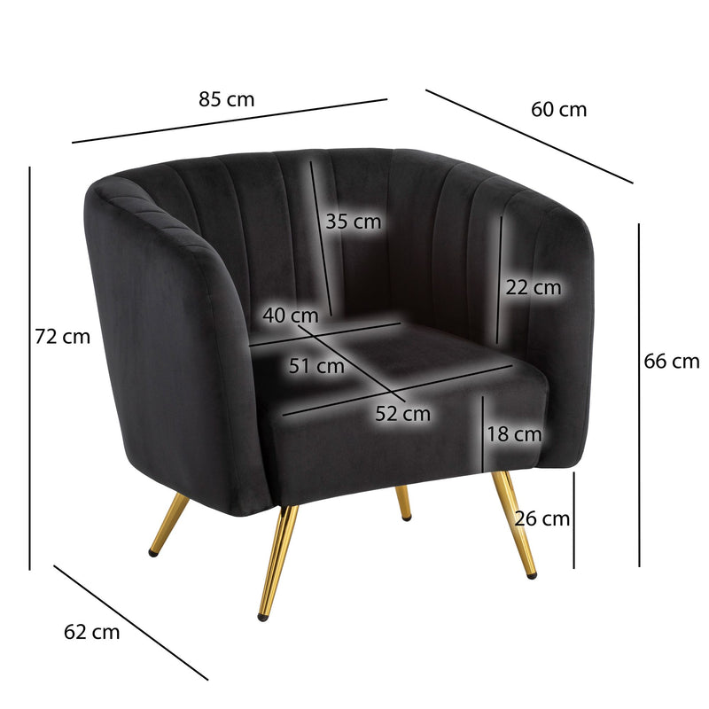 Loungesessel Samt Schwarz gepolstert Metallbeine Design Cocktailsessel