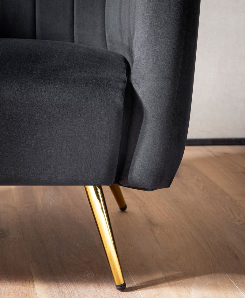 Loungesessel Samt Schwarz gepolstert Metallbeine Design Cocktailsessel
