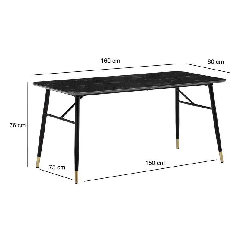 Esszimmertisch 160x80 Marmor-Optik Schwarz Metallbeine Modern