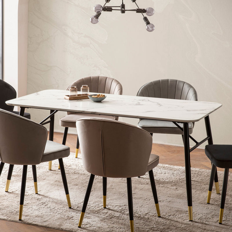Esszimmertisch 180x90 Marmor-Optik Weiß Metallbeine Modern