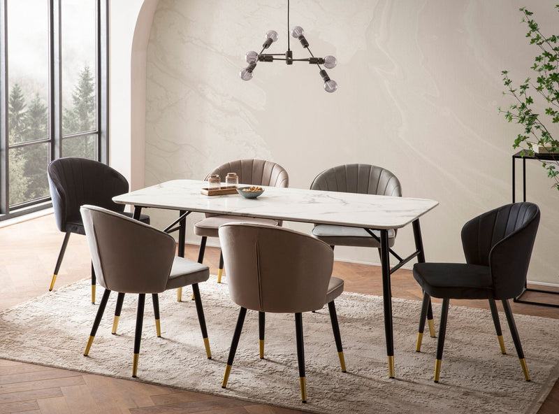 Esszimmertisch 180x90 Marmor-Optik Weiß Metallbeine Modern