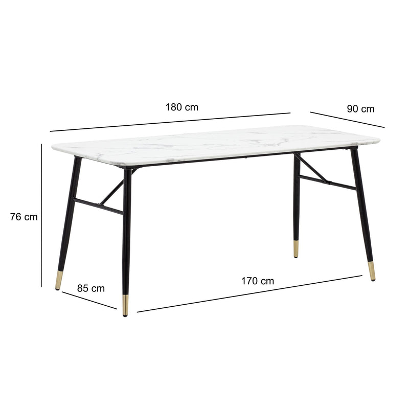 Esszimmertisch 180x90 Marmor-Optik Weiß Metallbeine Modern