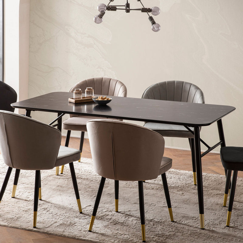 Esszimmertisch 200x90 Marmor-Optik Schwarz Metallbeine Modern