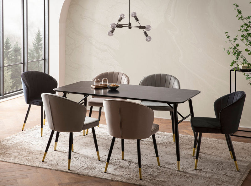 Esszimmertisch 200x90 Marmor-Optik Schwarz Metallbeine Modern