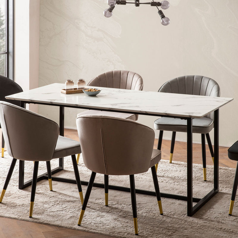 Esszimmertisch 120x60x76cm Marmor-Optik Weiß Metallbeine Modern