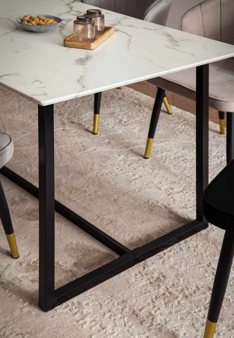 Esszimmertisch 120x60x76cm Marmor-Optik Weiß Metallbeine Modern