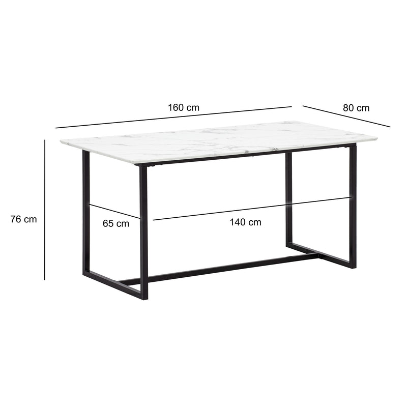 Esszimmertisch 160x80 Marmor-Optik Weiß Metallbeine Modern Rechteckig