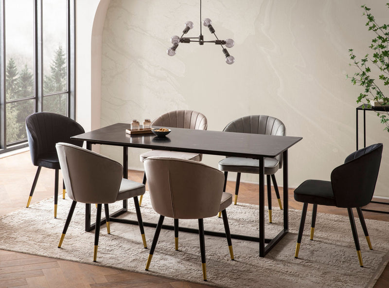 Esszimmertisch 160x80 Marmor-Optik Schwarz Metallbeine Modern