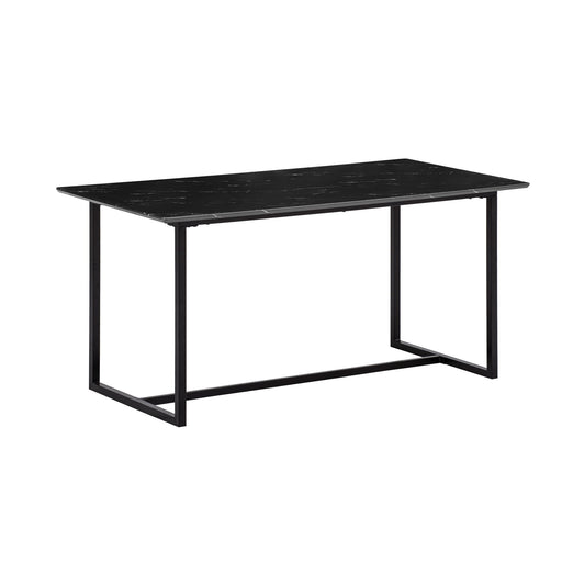 Esszimmertisch 160x80 Marmor-Optik Schwarz mit schwarzer Marmorplatte und mattschwarzen Stahlbeinen in Gesamtansicht.