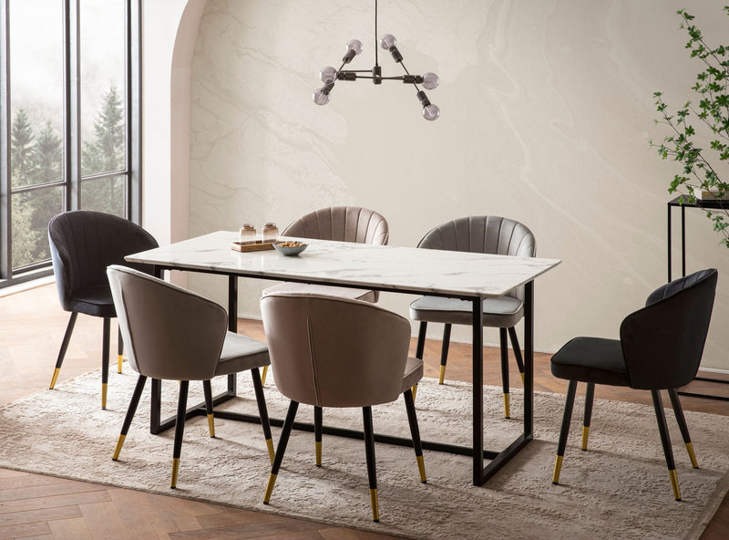 Esszimmertisch 200x90 Marmor-Optik Weiß Metallbeine Modern Rechteckig