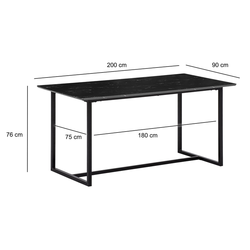 Esszimmertisch 200x90 Marmor-Optik Schwarz Metallbeine Modern