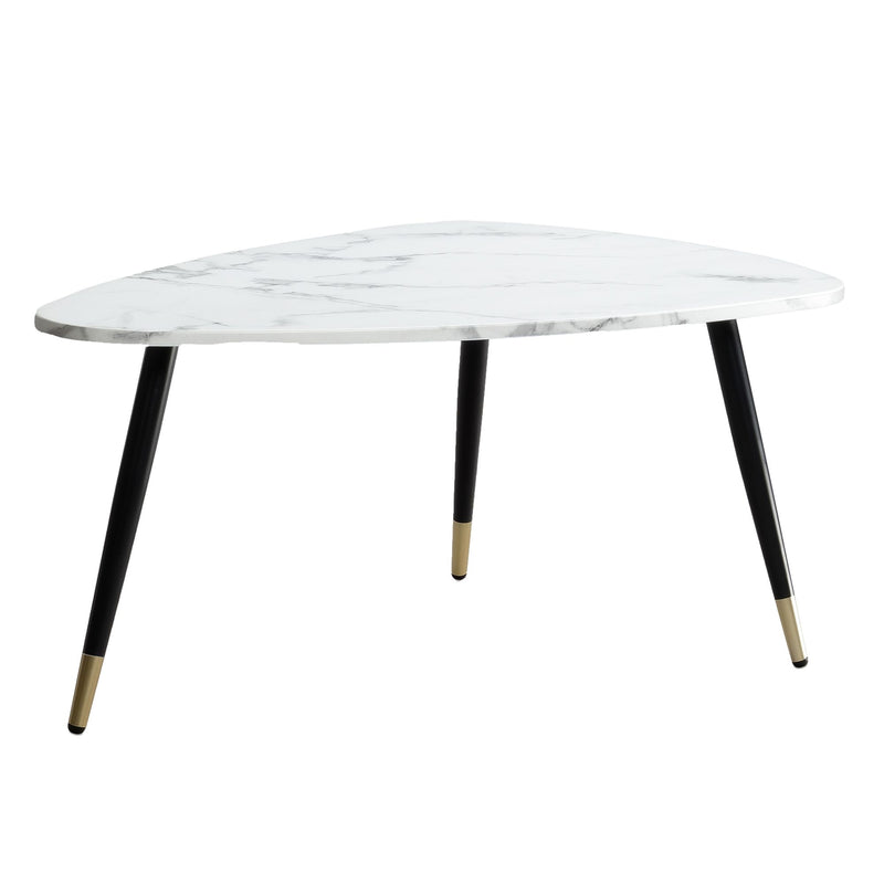 Couchtisch 90x60x41cm Marmoroptik Weiß Metallgestell Dreieckig