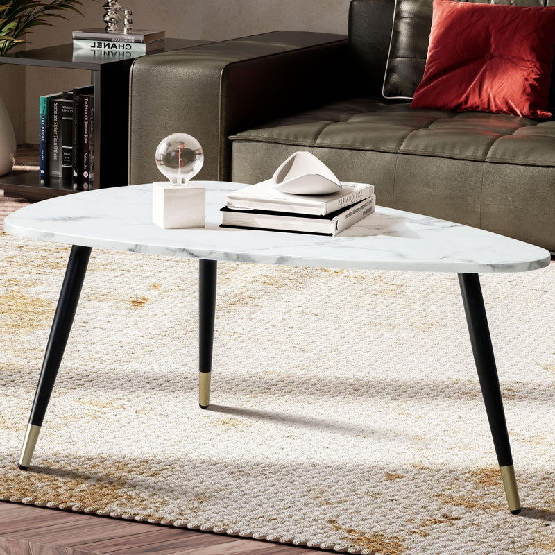 Couchtisch 90x60x41cm Marmoroptik Weiß Metallgestell Dreieckig