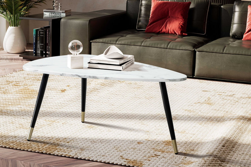 Couchtisch 90x60x41cm Marmoroptik Weiß Metallgestell Dreieckig