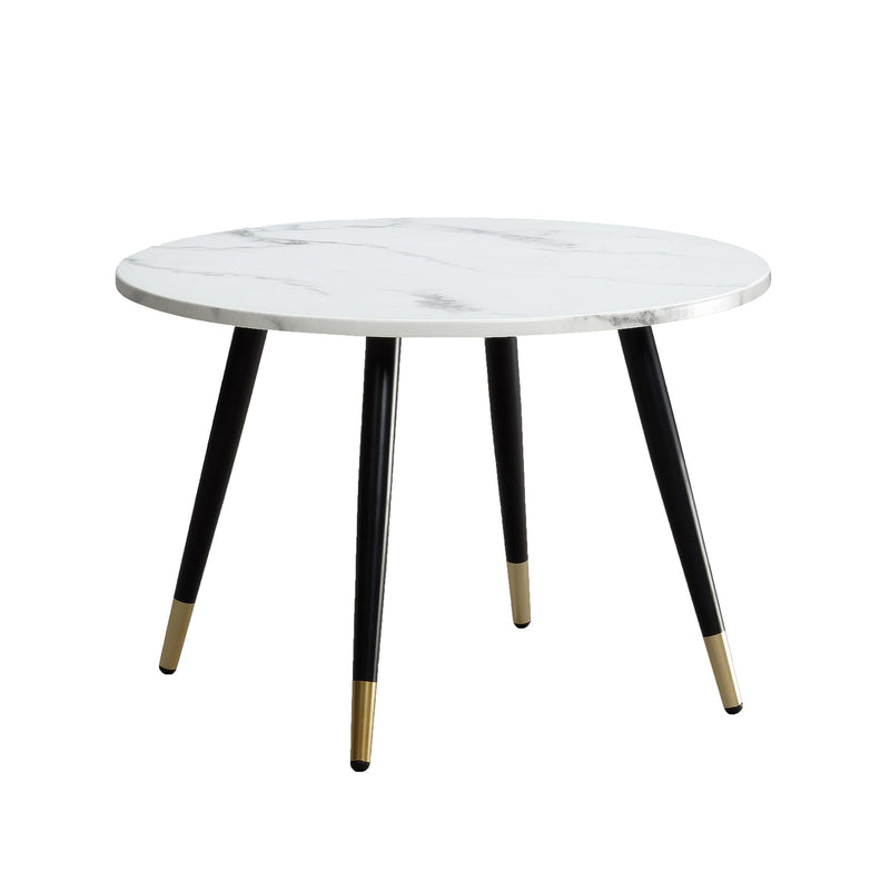 Couchtisch 60x60x41cm Marmoroptik Weiß Metallgestell Modern Rund