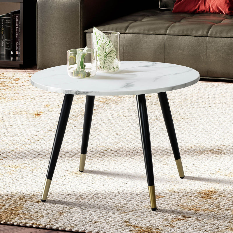 Couchtisch 60x60x41cm Marmoroptik Weiß Metallgestell Modern Rund