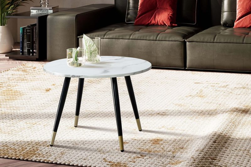 Couchtisch 60x60x41cm Marmoroptik Weiß Metallgestell Modern Rund