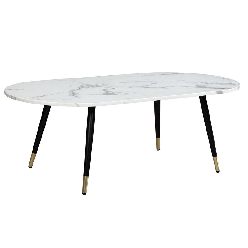 Couchtisch 120x60x41,5cm Marmoroptik Weiß Metallgestell Oval Modern