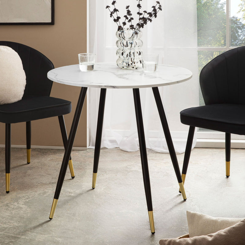 Esszimmertisch 75x75x76cm Marmor-Optik Weiß Metallbeine Rund Modern