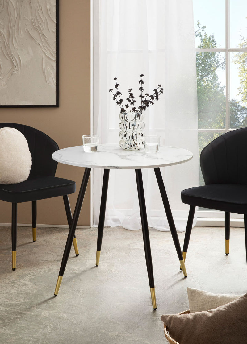 Esszimmertisch 75x75x76cm Marmor-Optik Weiß Metallbeine Rund Modern