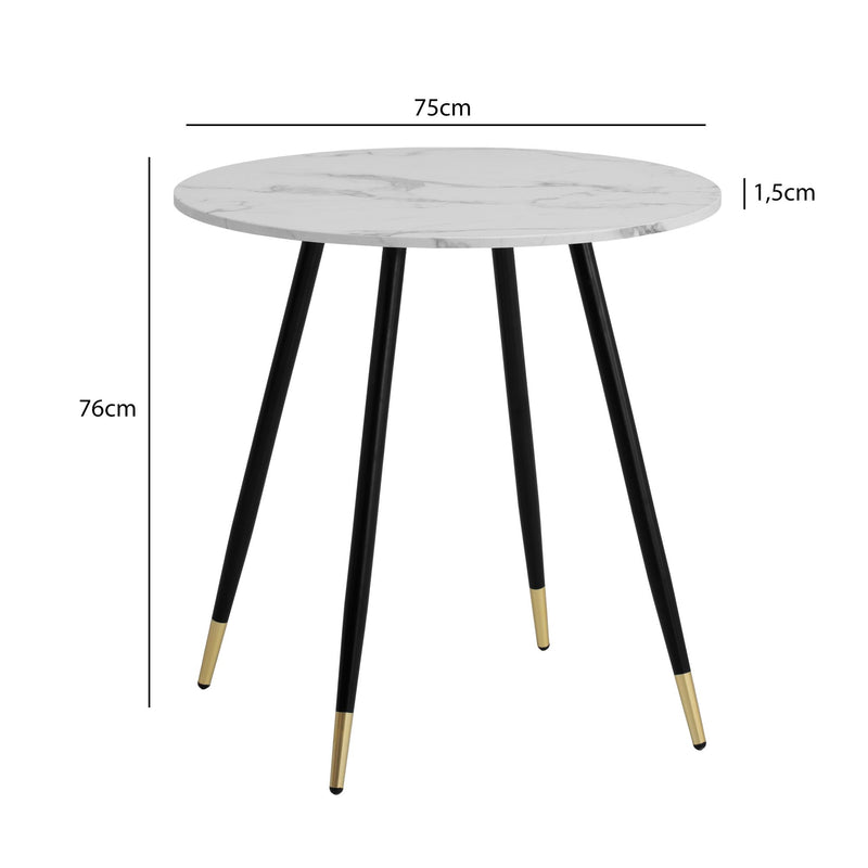 Esszimmertisch 75x75x76cm Marmor-Optik Weiß Metallbeine Rund Modern