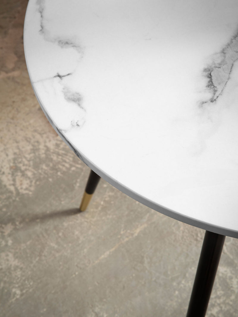 Esszimmertisch 75x75x76cm Marmor-Optik Weiß Metallbeine Rund Modern