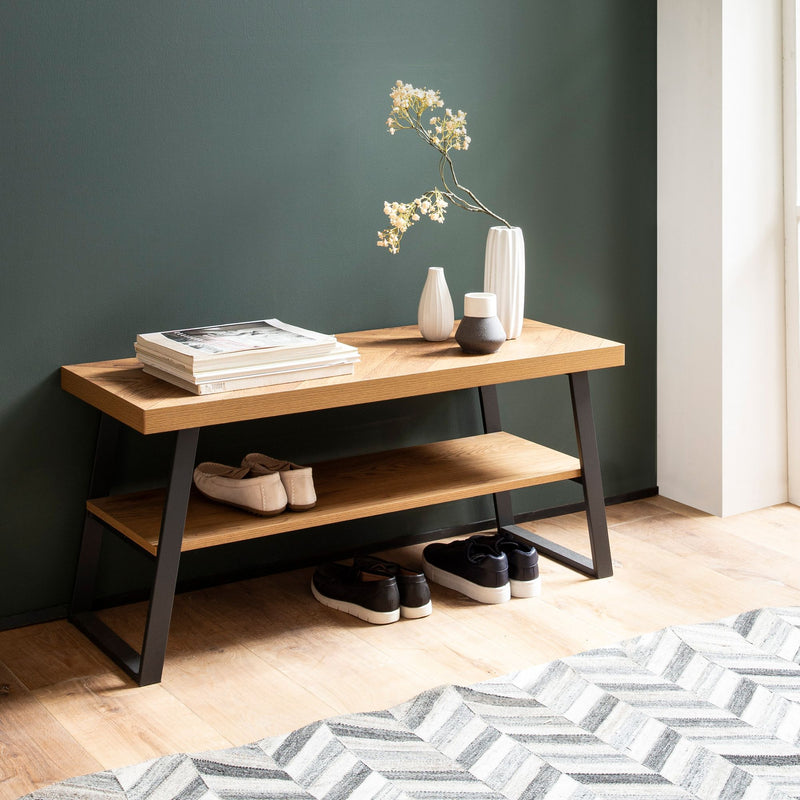 Schuhbank 100x41x40cm Eiche-Dekor Fischgrät Stauraum Flur Ablage
