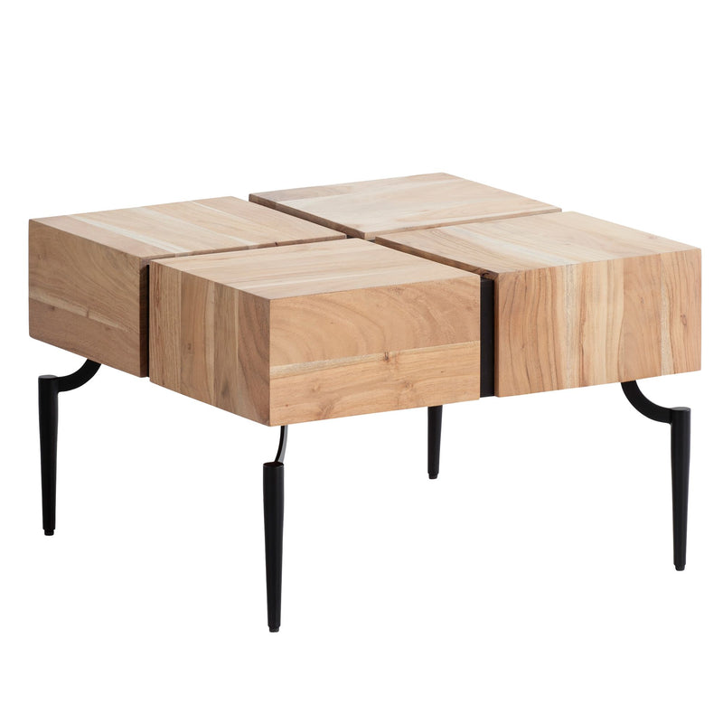 Couchtisch Akazie Massiv 60x60x40cm Metallgestell Würfelform Braun Schwarz