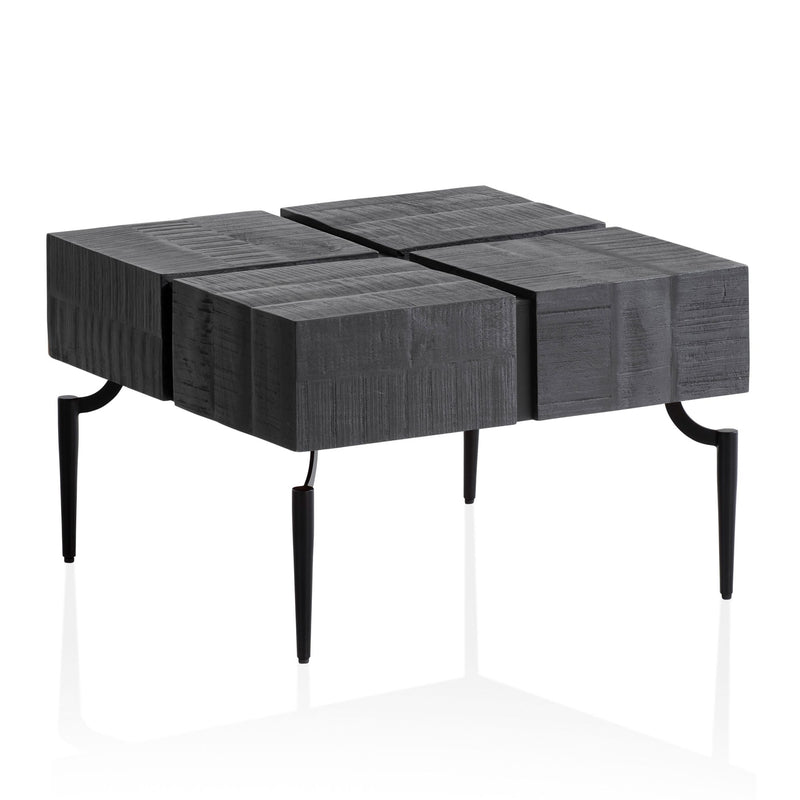 Couchtisch Mango Massivholz 60x60x40cm Metallgestell Cube Schwarz