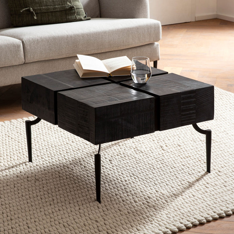 Couchtisch Mango Massivholz 60x60x40cm Metallgestell Cube Schwarz