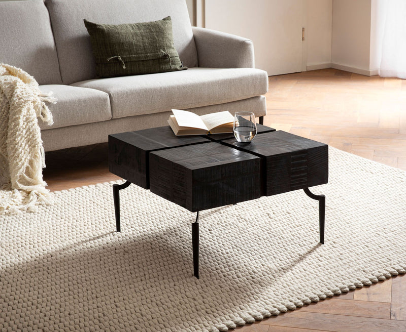 Couchtisch Mango Massivholz 60x60x40cm Metallgestell Cube Schwarz