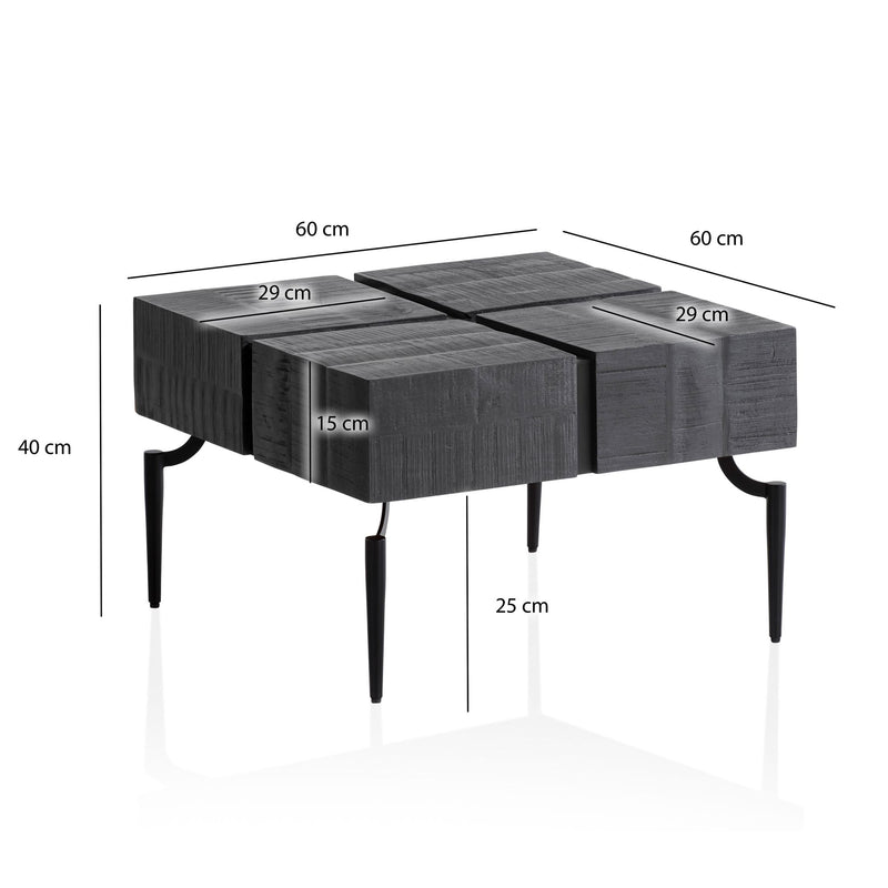 Couchtisch Mango Massivholz 60x60x40cm Metallgestell Cube Schwarz