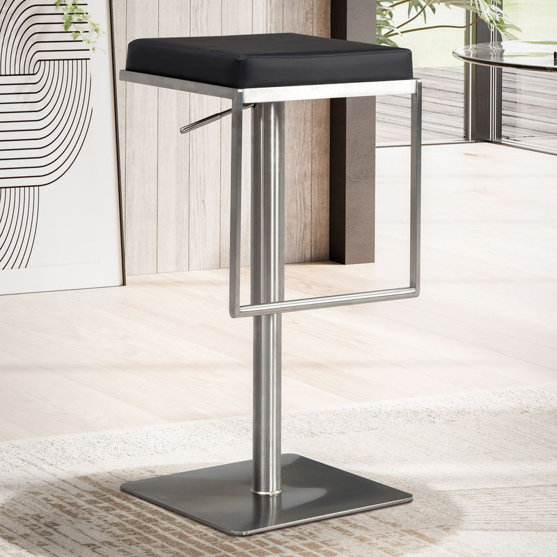 Barhocker Schwarz Kunstleder Edelstahl Drehbar Höhenverstellbar Modern