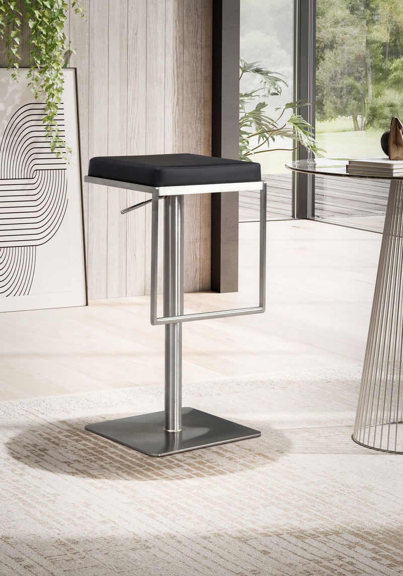 Barhocker Schwarz Kunstleder Edelstahl Drehbar Höhenverstellbar Modern