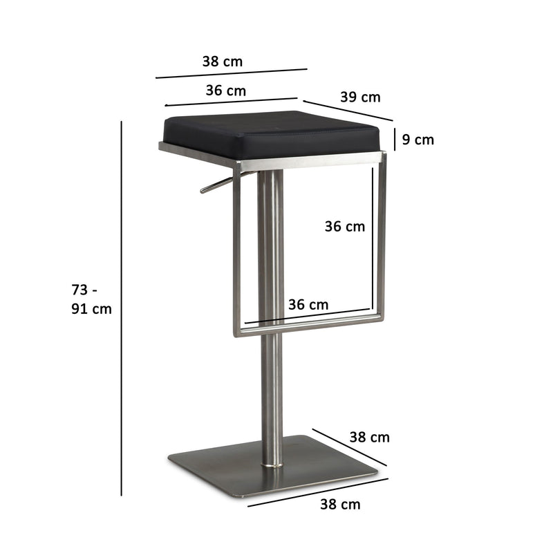 Barhocker Schwarz Kunstleder Edelstahl Drehbar Höhenverstellbar Modern