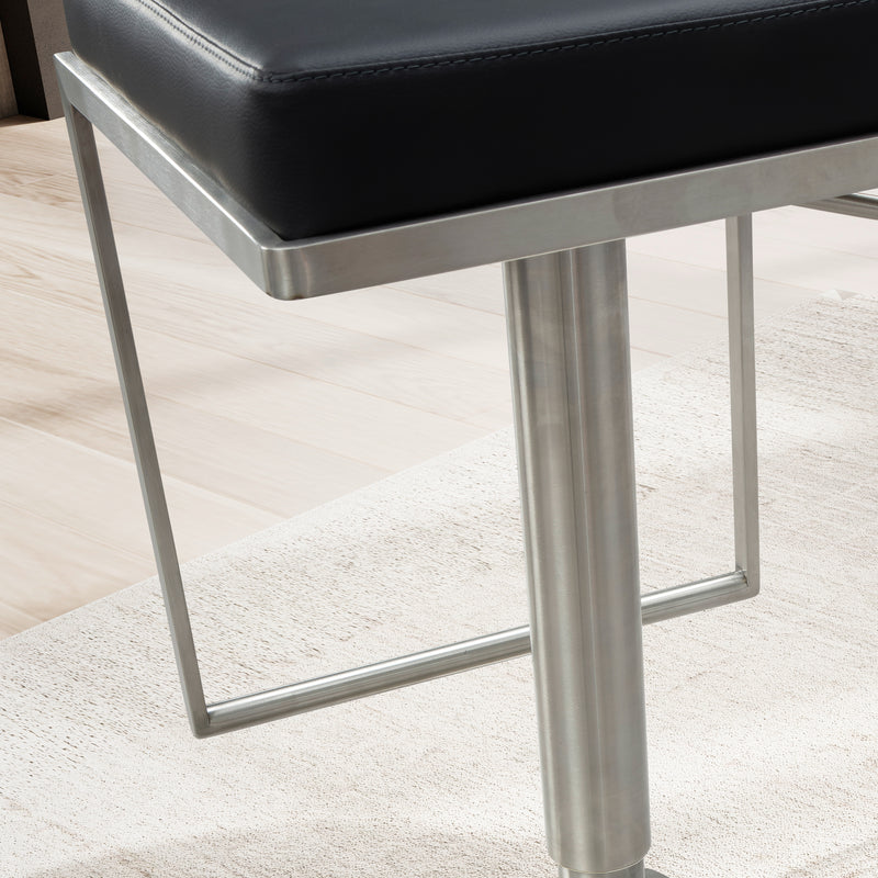 Barhocker Schwarz Kunstleder Edelstahl Drehbar Höhenverstellbar Modern