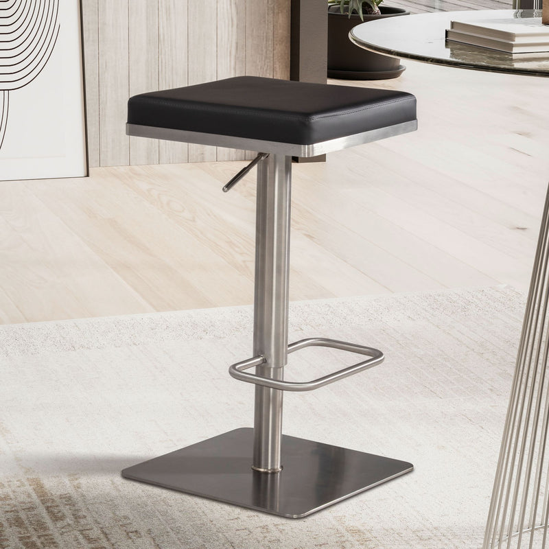 Barhocker Schwarz Kunstleder Edelstahl Drehbar Höhenverstellbar Modern