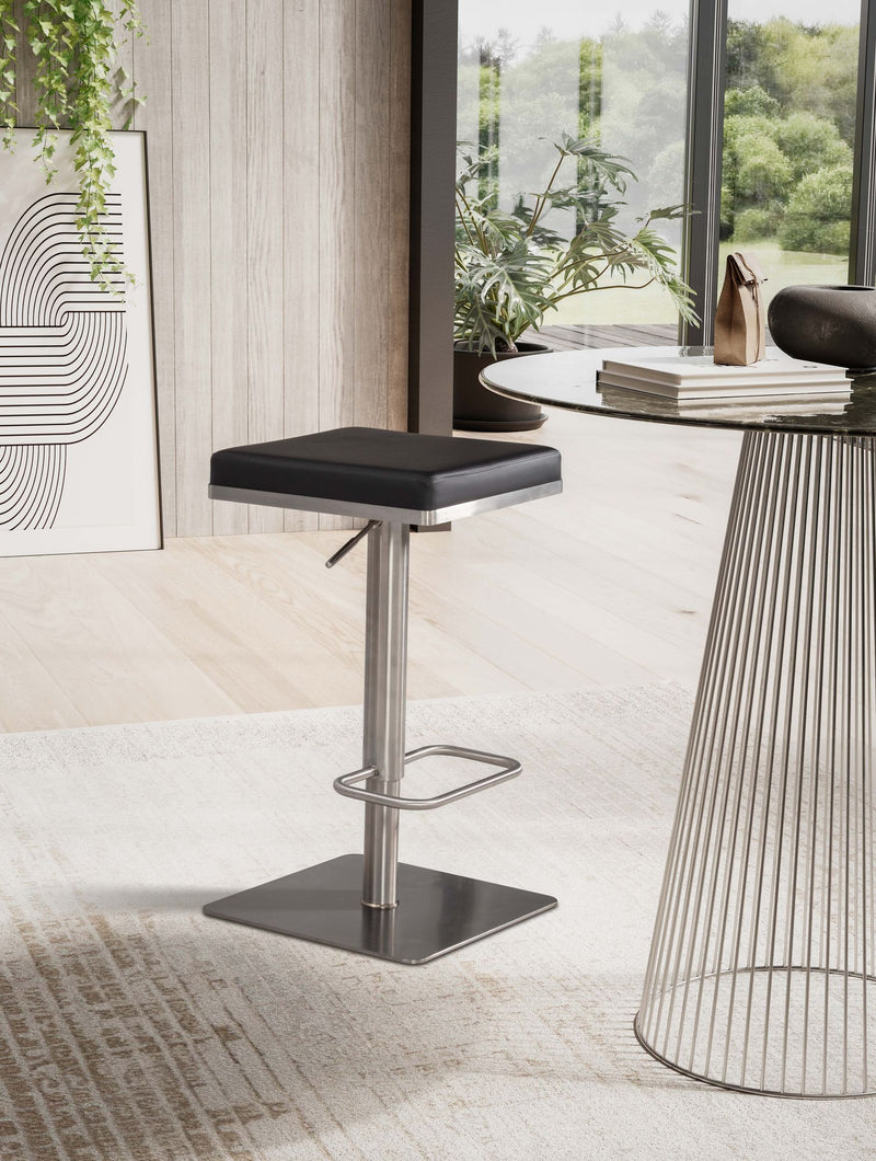 Barhocker Schwarz Kunstleder Edelstahl Drehbar Höhenverstellbar Modern