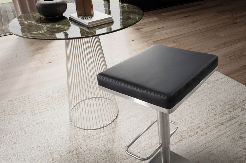 Barhocker Schwarz Kunstleder Edelstahl Drehbar Höhenverstellbar Modern