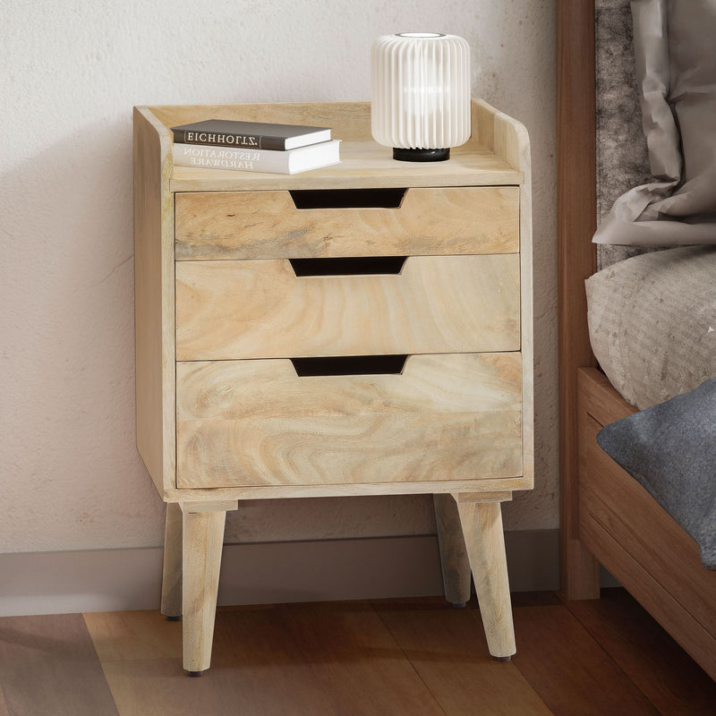 Nachttisch Mango Massivholz 3 Schubladen Hellbraun 45x33x63 cm