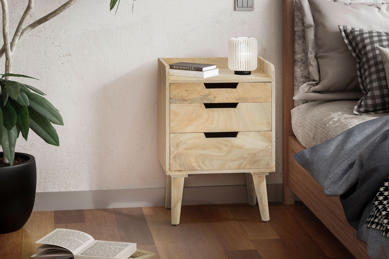 Nachttisch Mango Massivholz 3 Schubladen Hellbraun 45x33x63 cm