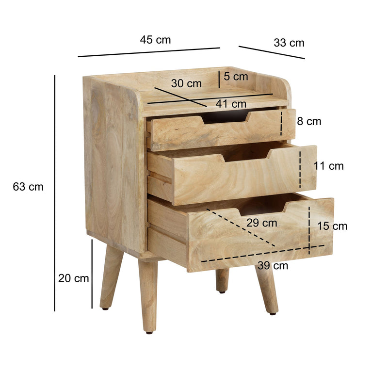 Nachttisch Mango Massivholz 3 Schubladen Hellbraun 45x33x63 cm