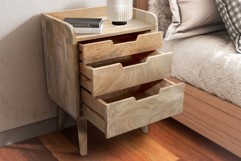 Nachttisch Mango Massivholz 3 Schubladen Hellbraun 45x33x63 cm
