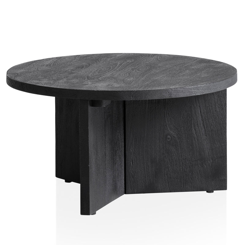 Couchtisch Mango Massivholz Rund 60x60x33cm Schwarz Modern Dreibein