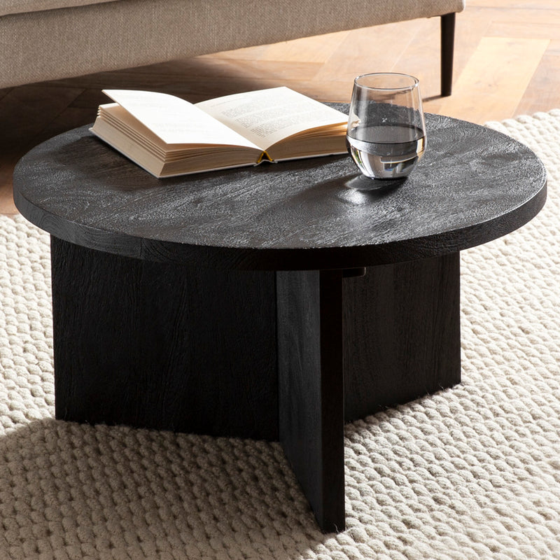 Couchtisch Mango Massivholz Rund 60x60x33cm Schwarz Modern Dreibein
